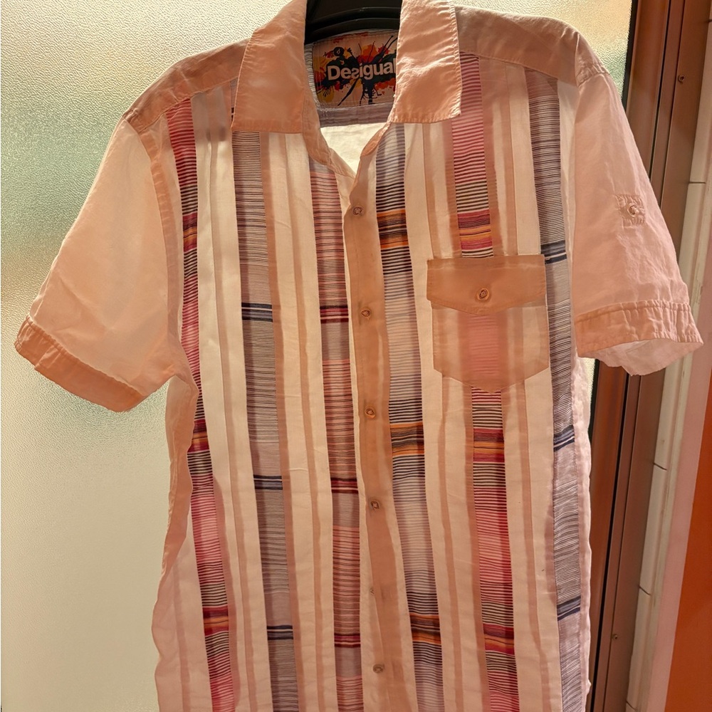 Desigual Red and Pink Striped Casual Shirt